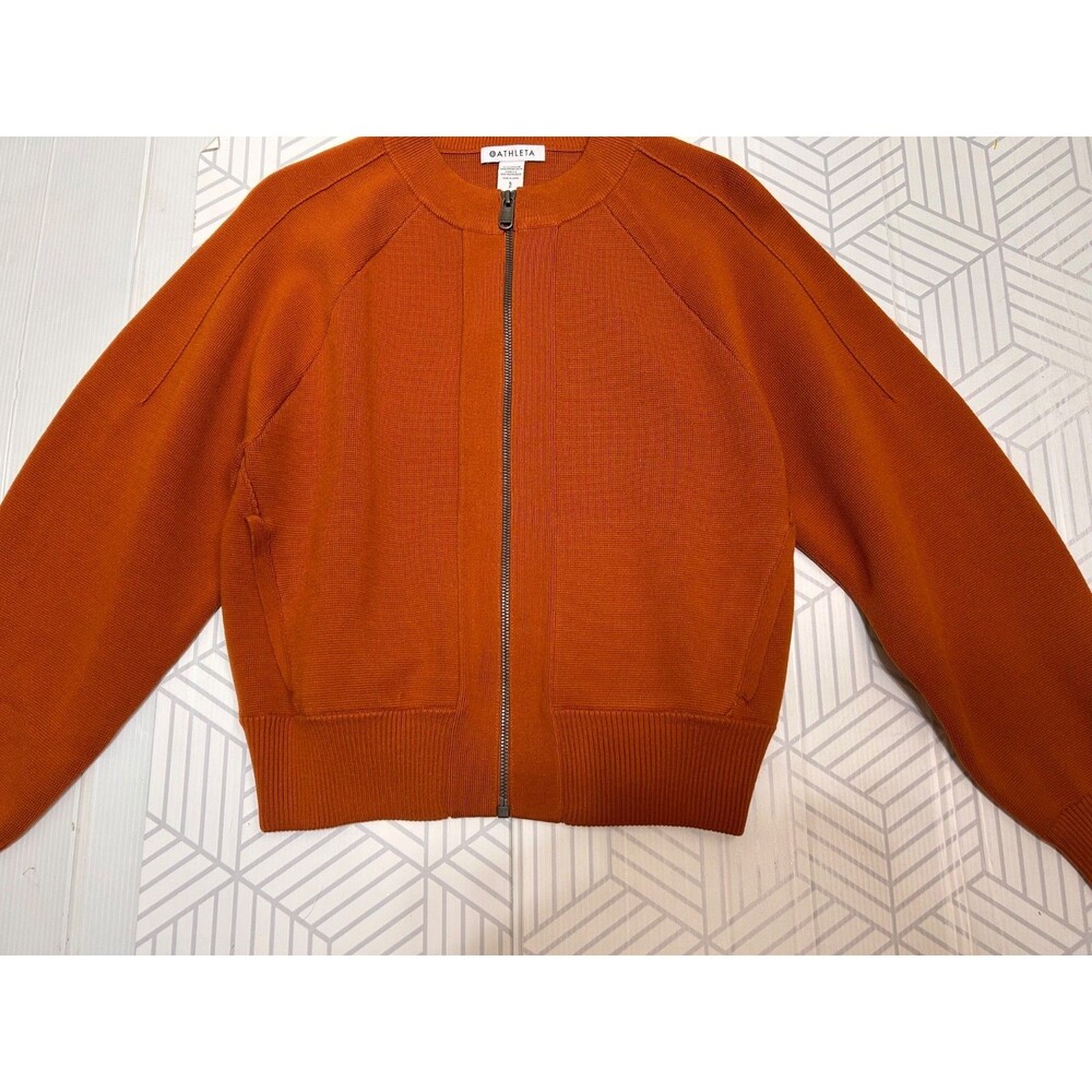 $249 Athleta Sequoia size Small Sweater Jacket Zip Foliage Orange Old Money I - Picture 8 of 15